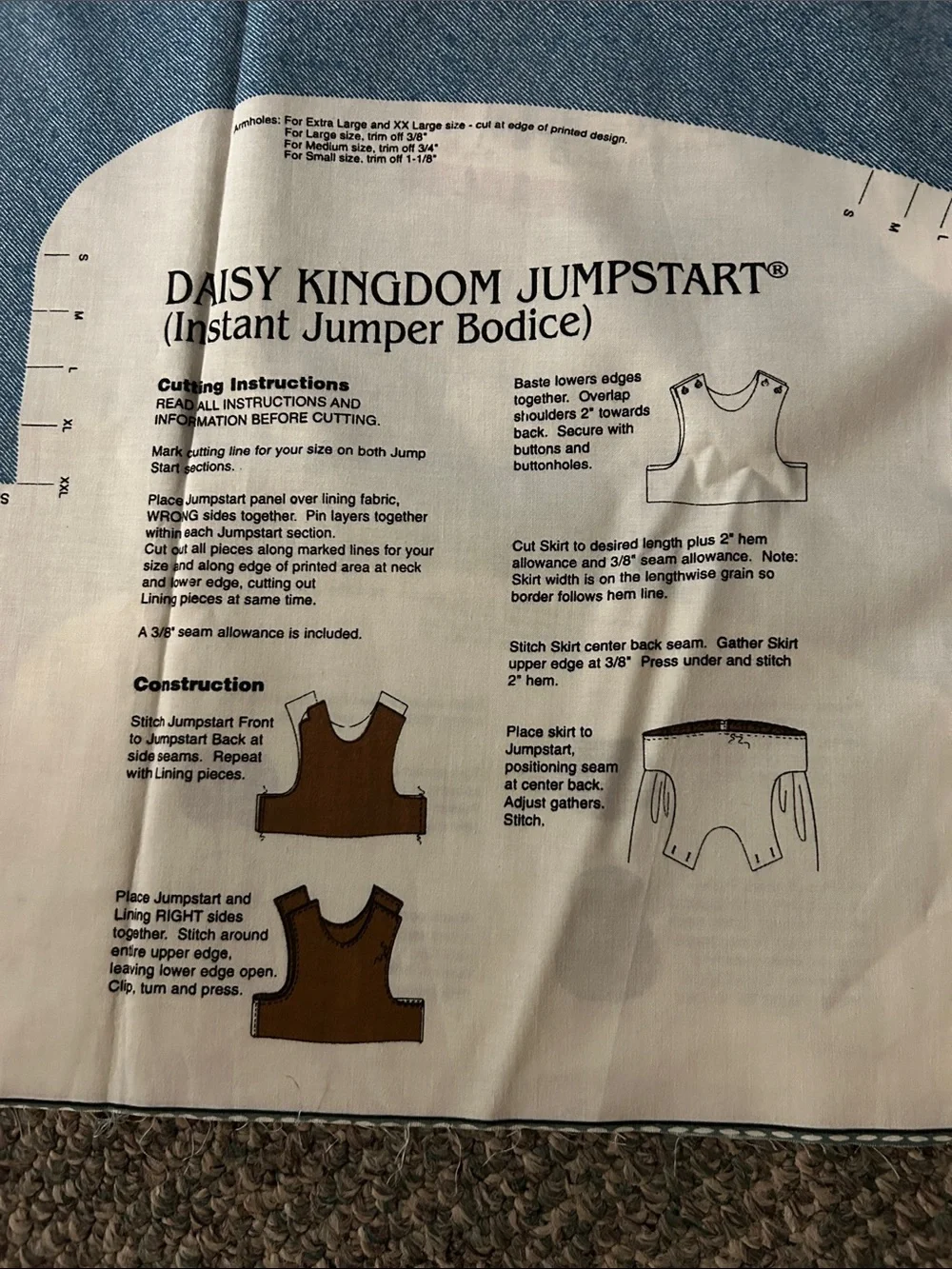 Daisy Kingdom Jumpstart instant Jumper Bodice Cut & Sew Fabric S-XL  Country